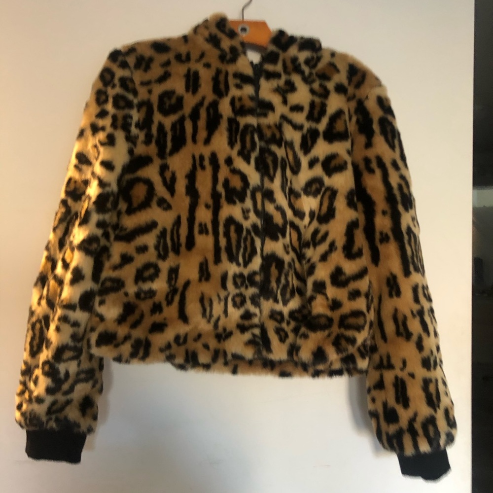 Leopard print fur jacket
